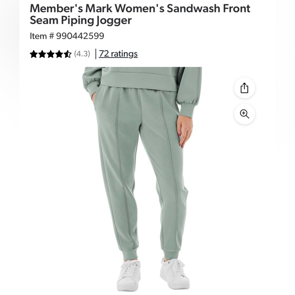 Member's Mark Women's Sandwash Front Seam Piping Jogger - Green - Small